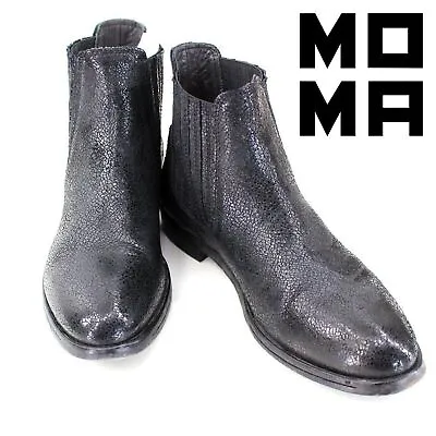 Moma Black Leather Chelsea Boots Round Toe Handmade Goodyear Welt 38/8.5 • $94