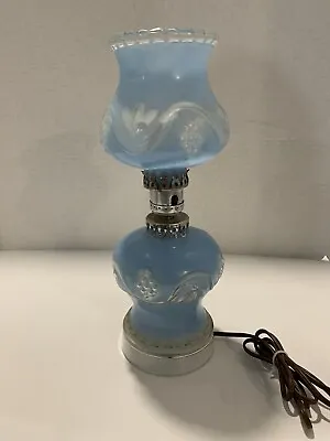 Vintage Blue Frosted Wheel Cut Glass Boudoir 13” Lamp Nightstand Nightlight • $35