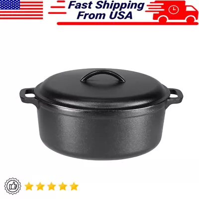 7-Quart Pre-Seasoned Cast Iron Round Dutch Oven Pot With Lid And Dual Handles • $47.37