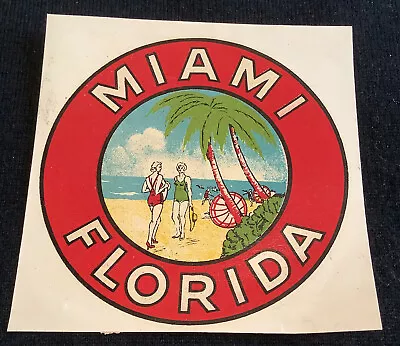 ORIGINAL VINTAGE Luggage Trunk TRAVEL DECAL MIAMI FLORIDA BEACH  FL  ANTIQUE • $21.90