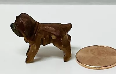 Vintage Miniature Hand Carved Detailed Wooden Dog Boxer Tiny Small Figure L1 • $18.98