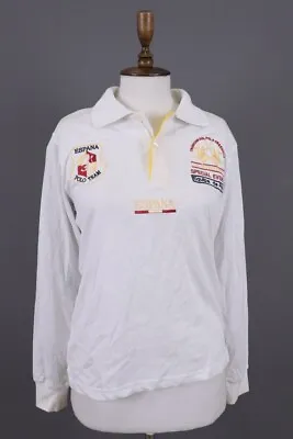 La Martina White Espana Polo #44 Team Henely Long Sleeve Polo Shirt Size M • $34.99