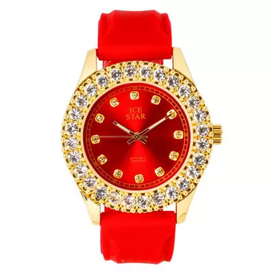 Watch Bling Gold Plated Iced Big Simulated Diamond Analog Silicone Band Hip Hop • $19.99