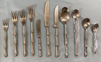 Vintage Hollywood Regency Bronze Faux Bamboo Silverware Setting Of 11 Pieces ￼ • $75