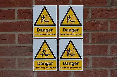 £3.99 • Buy DANGER SCAFFOLDING INCOMPLETE X 4 Plastic Signs Or Stickers 200mm X 150mm Hazard