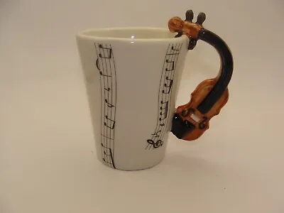 MUSIC NOTES VIOLIN Porcelain Mug ~ 4.75” ~ Very Excellent Condition ~ • $15.61