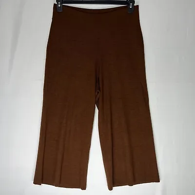 Anthropologie Wide Leg Pants L Linette Cropped Knit Merino Wool Brown (Ties Cut) • $34.87