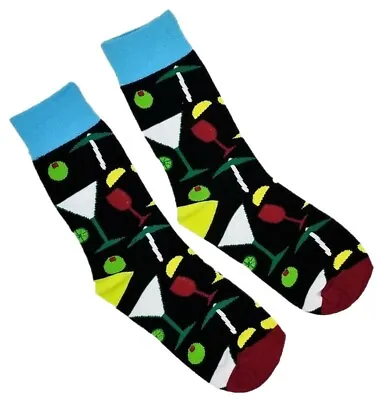 Two Left Feet Sock Co. Cocktails Graphic Crew Socks Size Womens 5.5-9.5 Mens 5-8 • $7