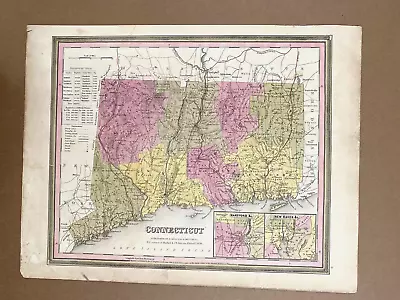 1846 Mitchell's Atlas Original Connecticut Map 14 X17  Original Hand Color • $65