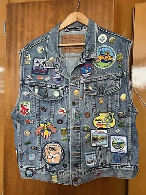 Vintage Original Motorcycle Denim Jacket Vest Biker Patches MC Large Levis BMW • $0.99