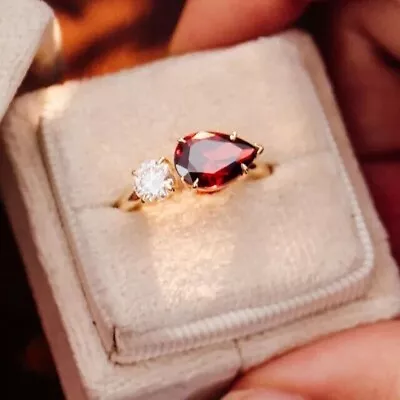 2Ct Pear Cut Lab-Created Ruby Two-Stone Engagement Ring 14K Rose Gold Plated • $170