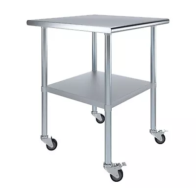 30 In. X 30 In. Stainless Steel Work Table With Wheels | Metal Mobile Food Prep • $224.95