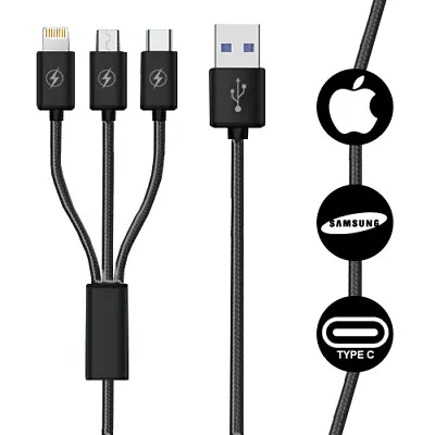 £4.99 • Buy Universal 3 In 1 Multi USB Cable Fast Charger Type C Lead For IOS, Samsung Phone