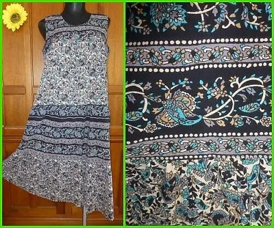 Vintage INDIA Print Ethnic Cotton Boho Hippie Festival Midi Tiered Caftan DRESS • $54.99