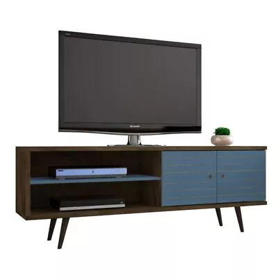 Manhattan Comfort Liberty Wood TV Stand For TVs Up To 60  In Brown/Aqua Blue • $189