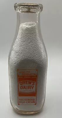 Vintage DREW'S DAIRY Quart Pyro Milk Bottle Augusta ME • $11.99