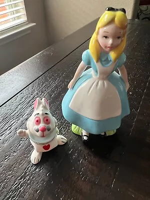 Lot 2 Vtg Alice In Wonderland Ceramic Figurine Disney Productions Japan & Rabbit • $32.99