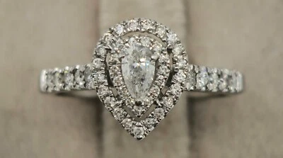 $574 • Buy Zales Brand 1/8 Pear Solitaire 50 1/2 Genuine Diamond 14k White Gold HALO Ring