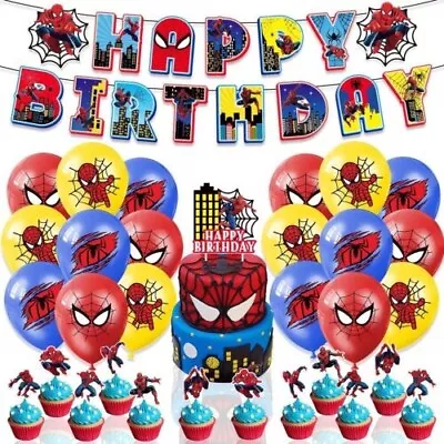$19.99 • Buy Spider-Man Birthday Party Supplies,Cake Topper Banner Balloons Decorate Set
