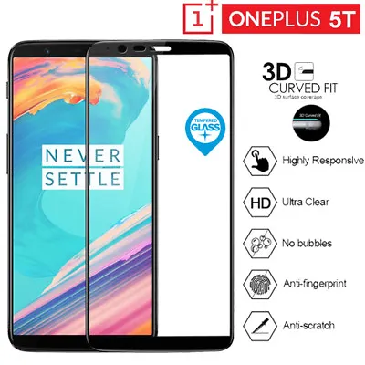 $7.14 • Buy For OnePlus 5T Genuine Tempered Glass Screen Protector Film Full 3D Curved Black