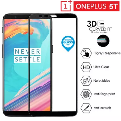 For OnePlus 5T Genuine Tempered Glass Screen Protector Film Full 3D Curved Black • $3.84