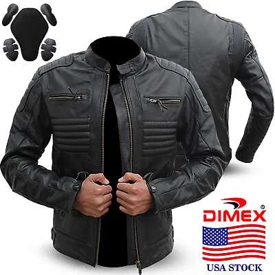 Mens Motorcycle Genuine Leather Jacket Motorbike Biker CE Armours Black • $124.99