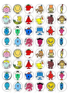 48 Mini Mr Men Cupcake Toppers Iced Icing Fairy Cake Bun Toppers  • £4.25