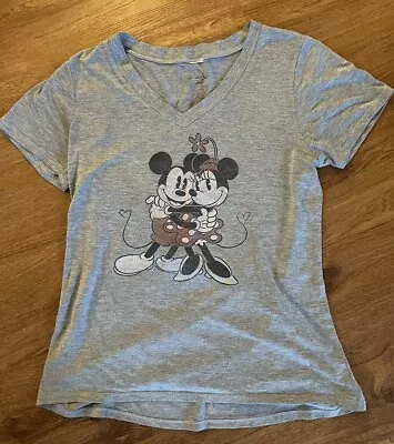 Official Disney Mickey Mouse  And Minnie V Neck  Shirt T Women’s  Medium Gray • $11.99