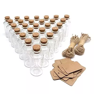 50 Pack 30ml Small Glass Bottles Mini Jars With Cork Stoppers Strings And Tags • $35.93