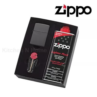 ZIPPO GIFT BOX GIFT SET MATTE BLACK + FLUIDS AND FLINTS 90218GP Lighter GENUINE • $69.95