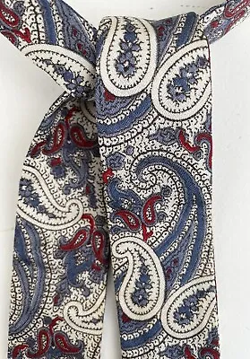 Vintage Paisley Batwing Bow Tie Ivory Gray Red Adjustable Self-Tie 1.5  • $24