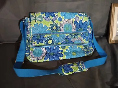 Large Beautiful Vera Bradley Blue Green & White Crossbody Book Bag EUC • $19.88