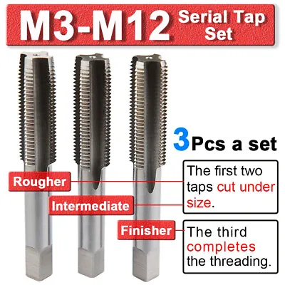 £4.99 • Buy M3 M4 M5 M6 M8 M10 M12 HSS Metric Tap Set Right Hand Thread Cutter Machine Drill