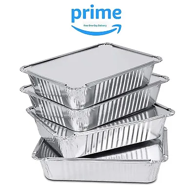 Aluminium Foil Food Containers + Lids Home Takeaway Baking Pans Disposable Trays • £6.99