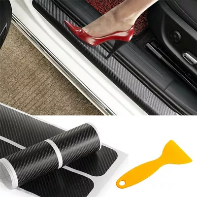 Parts Accessories 4D Black Carbon Fiber Vinyl Film Car Door Sill Cover Stickers • $24.99