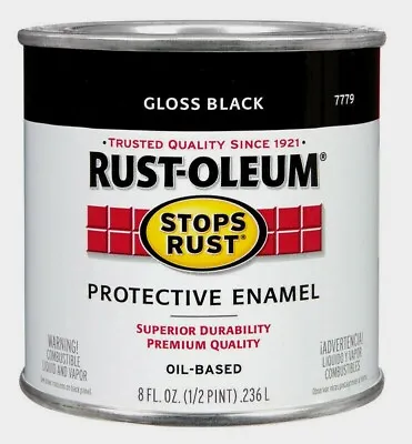 Rust-Oleum GLOSS BLACK 0.5 Pt Stops Rust PROTECTIVE ENAMEL Oil-Based 7779-730 • $16.99