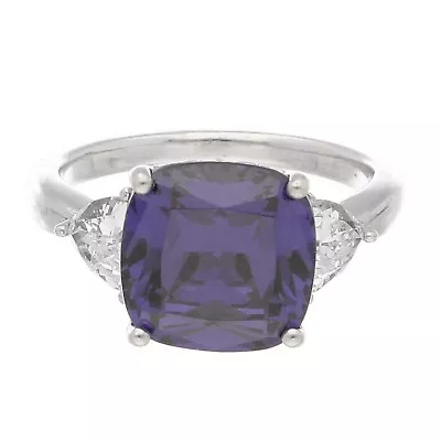 Sterling Silver Simulated Tanzanite Solitaire & Simulated Diamond Ring (Size U) • £39