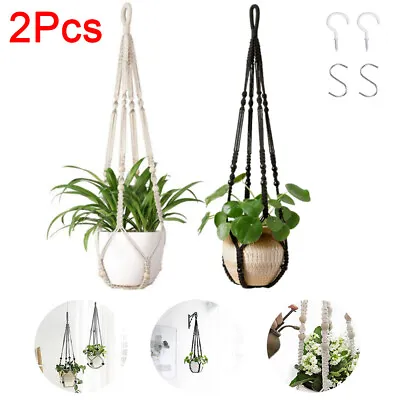 2Pcs Macrame Plant Hanger Garden Indoor Hanging Planter Basket Rope With Hooks  • £7.99