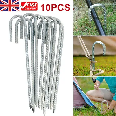 10PCS Galvanised Heavy Duty Steel Ground Stakes Marquee Tent Pegs Stakes 30cm • £10.89