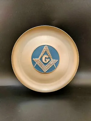 Vintage Rare Brass Tone Masonic Freemasonry Platter Tray Plate Hand Painted 10  • $40