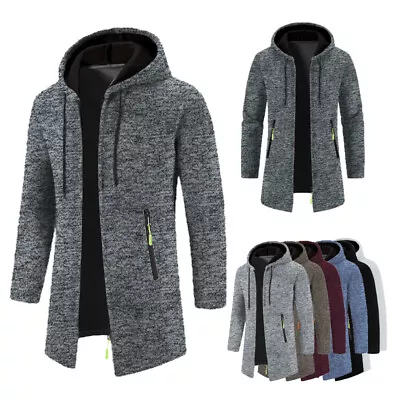 Mens Fleece Lined Coat Warm Winter Jumper Insulated Knitted Zip Up Cardigan • £12.08