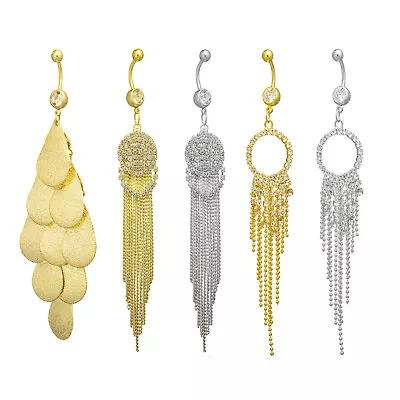 Stainless Steel Shiny Rhinestone Tassel Navel Nail Piercing_Body Jewelry Decor • $7.22