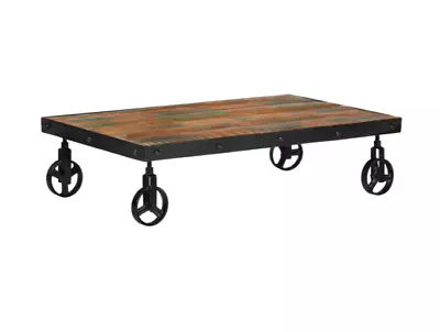 Industrial Coffee Table On Wheels Rustic Solid Wood Furniture Vintage Metal Legs • £139.90