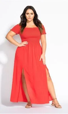 $29.99 • Buy City Chic Ladies Summer Passion Maxi Dress Sizes 14 16 18 20 22 Colour Papaya