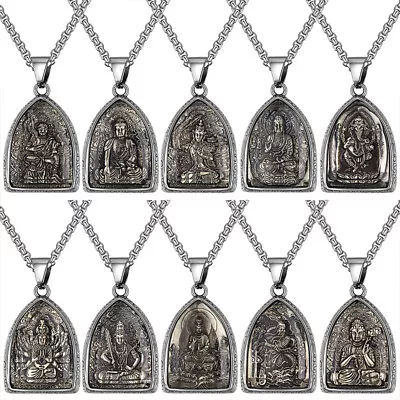 Men Women Buddha Lucky Amulet Necklace Stainless Steel Retro Buddhist Pendant • $11.63