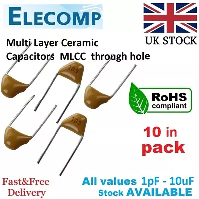 Multi Layer Ceramic Capacitors 1pF - 10uF 5/10 Pack Free P&P UK Stock • £1.99