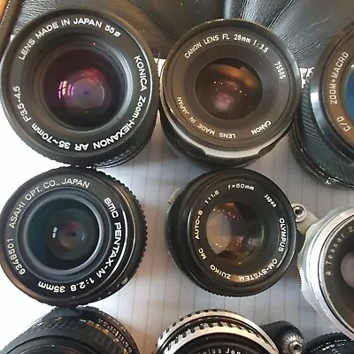 12 Vintage Camera Lenses Zuiko Pentax Zeiss Canon Minolta Etc • $155