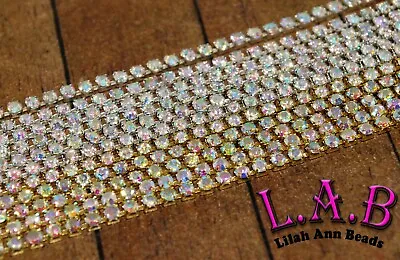 $4.49 • Buy 2mm Brass AB Rhinestone Cup Chain -By The Yard-Perfect Size For Boho Bead Making