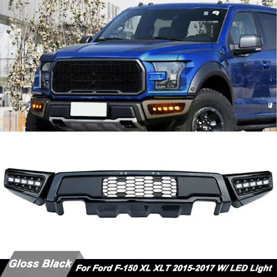 For 2015-17 Ford F150 XLT Raptor Style Black Steel Front Bumper With LED Lights • $324.89