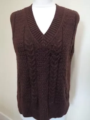 M&s Collection Brown V Neck Sleeveless Jumper - Size Small • £15